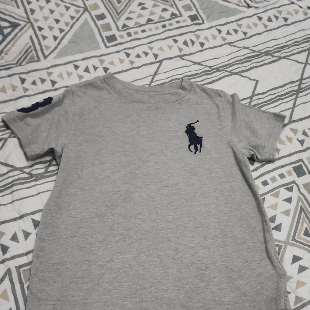 Polo by Ralph Lauren Heather Gray Kids Tee with Navy Emblem